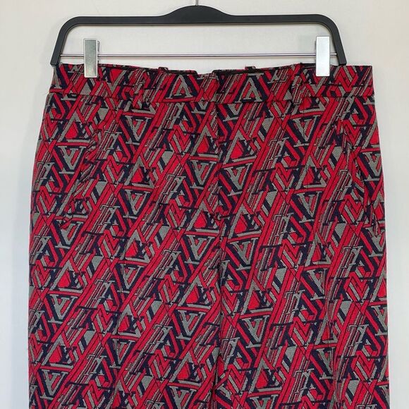 Louis Vuitton Red Multi Jacquard Logo Mid-Rise Straight Leg Pants SZ 40 Womens - Picture 6 of 16